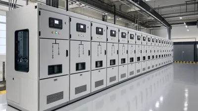 Factory-built 15kV switchgear lineup with draw-out vacuum circuit breakers and digital protective relays.