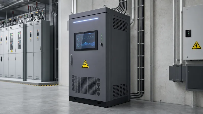 Commercial 20kWh battery storage cabinet installed with high-voltage switchgear in a power equipment room