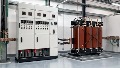 Industrial distribution transformer feeding 230V single phase and three phase switchboards
