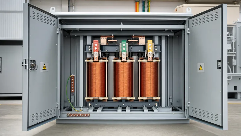Dry type 240v to 208v transformer installed inside an industrial electrical enclosure