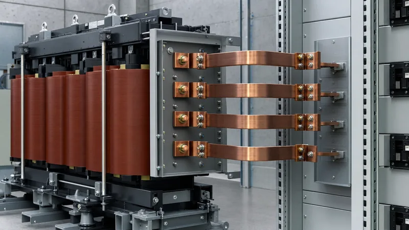 3 phase 4 wire system busbar connections on a low-voltage distribution transformer