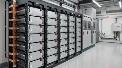 48v solar battery rack system with DC switchgear and battery management system wiring in an energy storage room