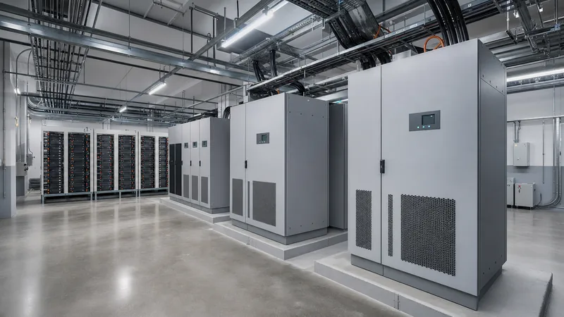 Industrial battery backup power supply system with external battery racks installed in electrical room