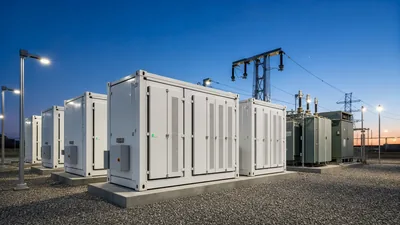 Utility scale battery storage facility with liquid cooled container enclosures and step up substation