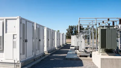 Utility-scale containerised battery storage tax credit eligible facility with step-up transformers
