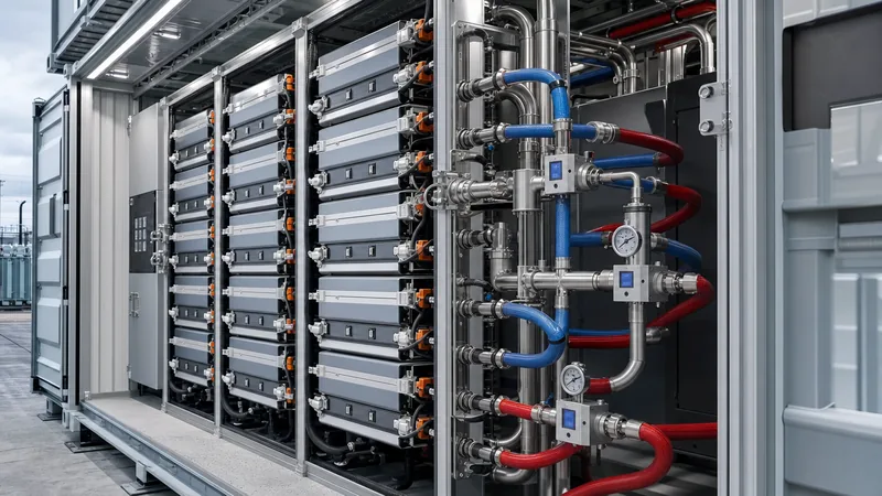 Battery thermal management system cold plate manifold connected to high-voltage energy storage racks
