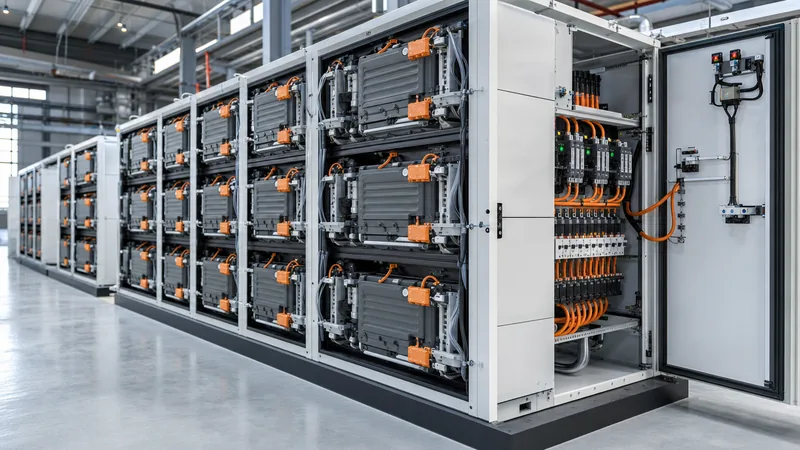 Industrial battery unit rack with high voltage protection switchgear and liquid cooling lines