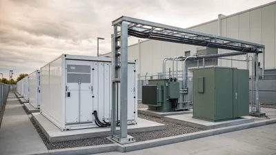 Commercial backup power battery storage containers and transformer substation installed at an industrial manufacturing f