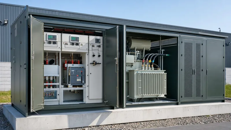Prefabricated electric power distribution substation featuring medium voltage switchgear and step down transformer