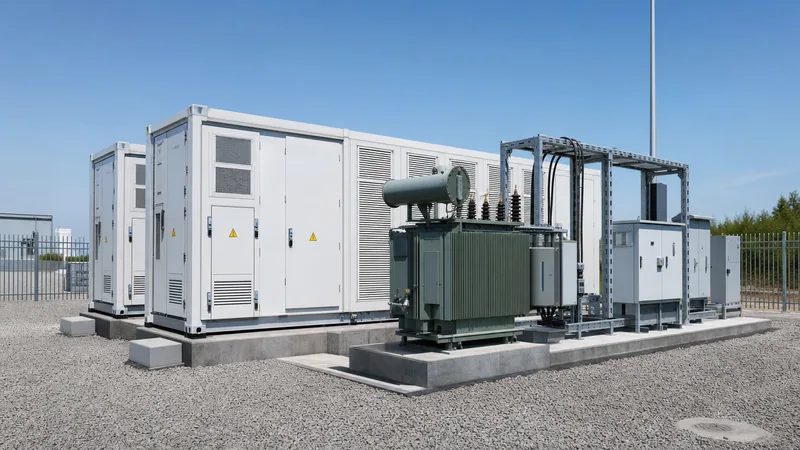 Commercial energy storage devices installed in an outdoor industrial substation yard