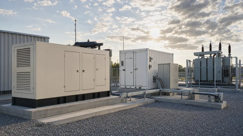Industrial hybrid generator battery systems installed with containerised BESS and step-up transformer substation