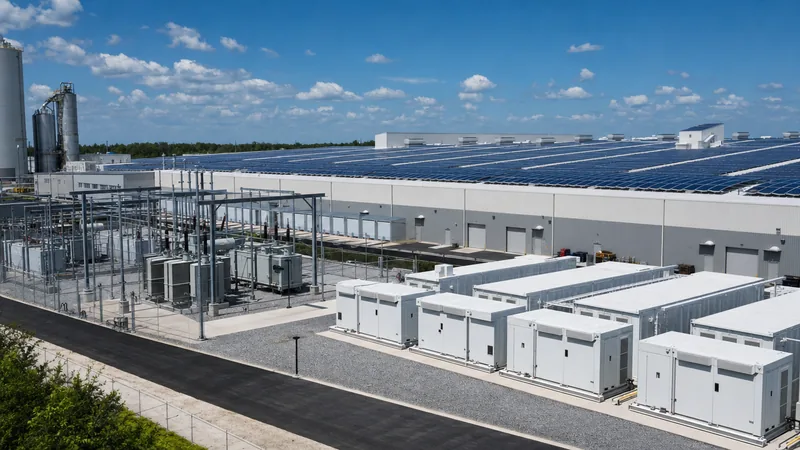 Industrial solar array installation with containerised battery storage and medium voltage transformer substation