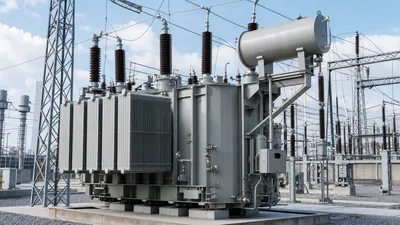 Large substation power transformer replacing legacy utility transformers in an outdoor electrical utility switchyard