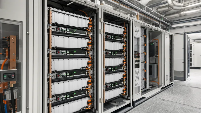 Industrial high voltage li ion battery racks with integrated BMS and liquid cooling manifolds in energy storage containe