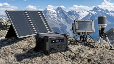 Engineered lightweight solar battery and folding solar panel array deployed on a field engineering site