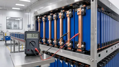 Testing lithium ion battery storage voltage on prismatic cells in a commercial BESS enclosure