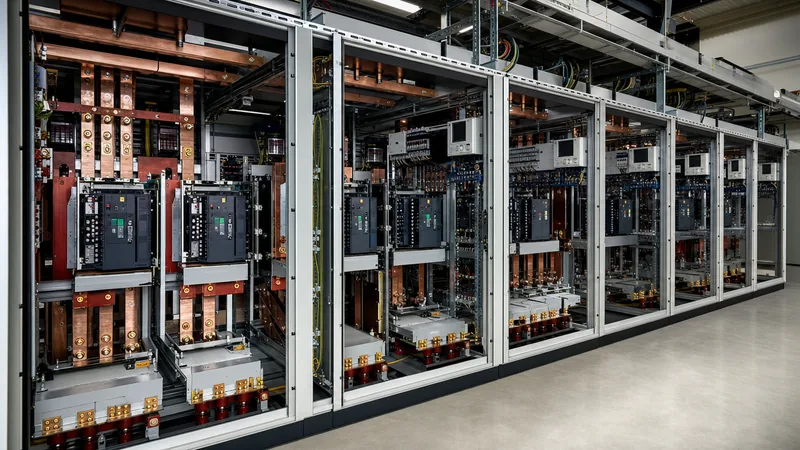 Industrial low voltage switchgear assembly featuring draw-out air circuit breakers and insulated copper busbars