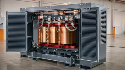 Industrial low voltage transformer with ventilated steel enclosure and heavy-duty copper windings