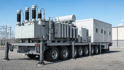 Multi-axle trailer mobile substation with high-voltage transformer and switchgear deployed on site