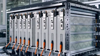 Large-format prismatic battery cells mounted in a heavy-duty industrial energy storage module with compression endplates