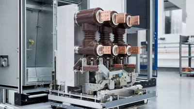 Industrial high-voltage testing of quality circuit breakers inside a switchgear manufacturing facility