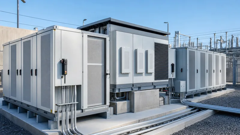 Commercial sma battery storage installation showing high-voltage battery enclosures and power conversion equipment