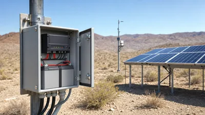 Industrial small solar battery storage enclosure installed at a remote telemetry station