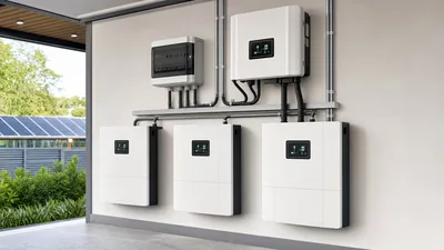 Solar energy battery storage system installation featuring modular LFP battery units and hybrid power conversion equipme