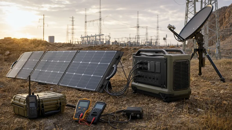 Rugged solar powered survival gear and portable battery storage deployed in the field