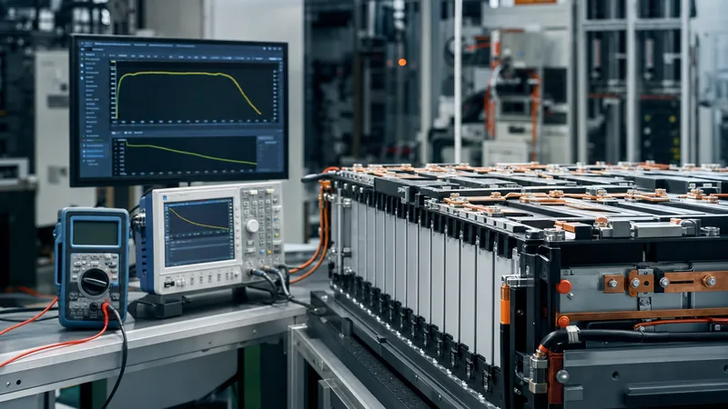 Testing and measuring state of charge voltage curves on industrial energy storage battery cells.