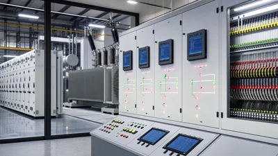 Substation protection and control equipment relay panels installed in an industrial power substation