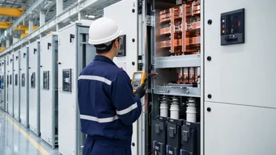Engineers inspecting medium-voltage electrical panels built by qualified switchgear manufacturers
