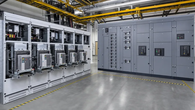 Industrial switchgear vs switchboard assembly line-up in modern electrical distribution room