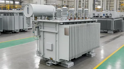 Industrial electrical distribution transformer showing technical nameplate with transformer volt amp rating