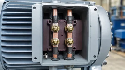 Coil arrangement in a delta connected motor showing terminal box wiring and vertical jumpers