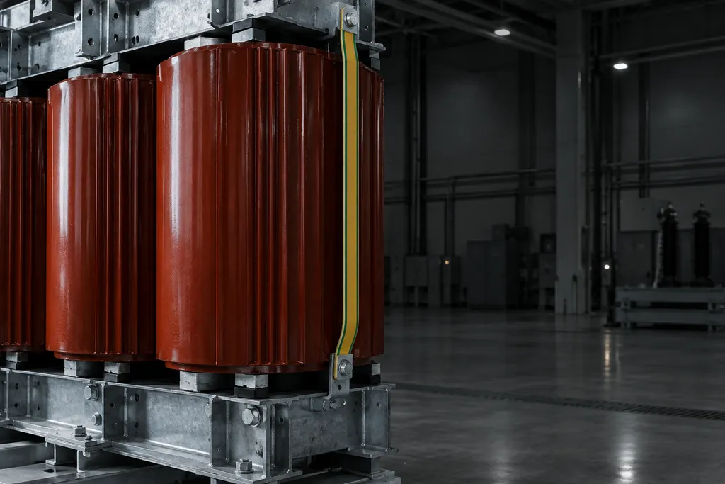 Cast-resin coils of a dry-type transformer in a test hall