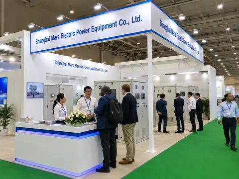 Visitors discussing transformer specifications with MARS engineers at a power industry trade fair