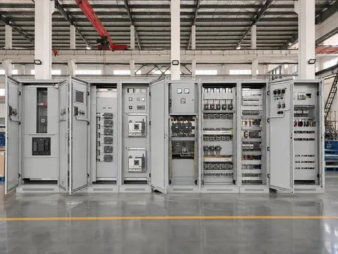 Wide view of the MARS transformer assembly line with overhead cranes and finished units