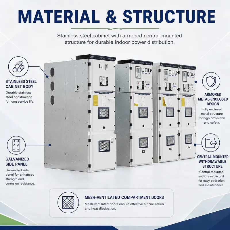 10–33kV Metal-Clad MV/HV Switchgear Cabinet (4000A, KYN28 Type, IP65) — construction and materials detail