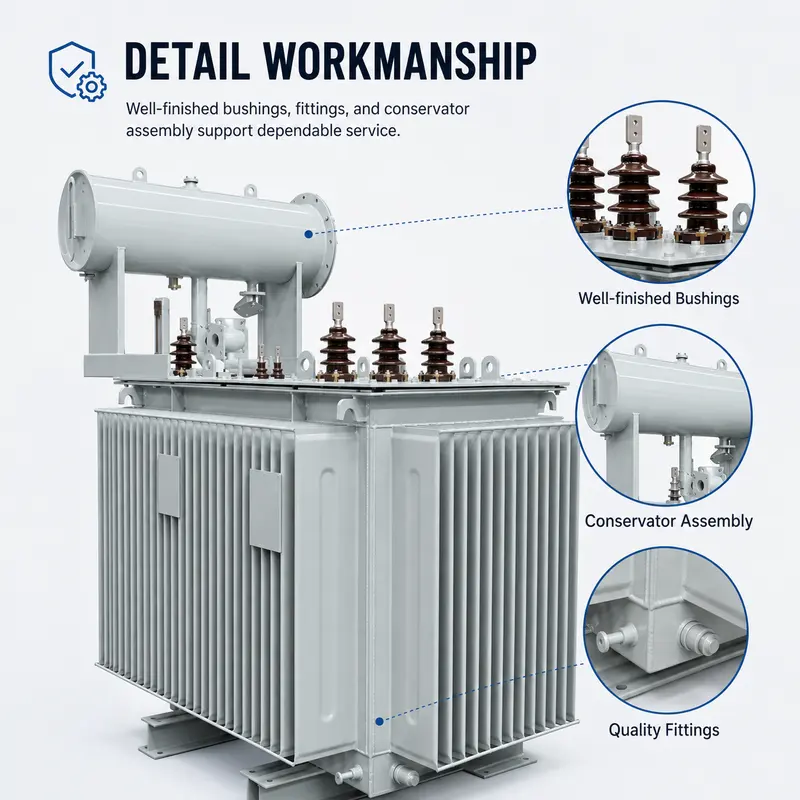100–1600kVA 11/13.8/22/30/33kV Three-Phase Oil-Immersed Power Transformer — workmanship detail