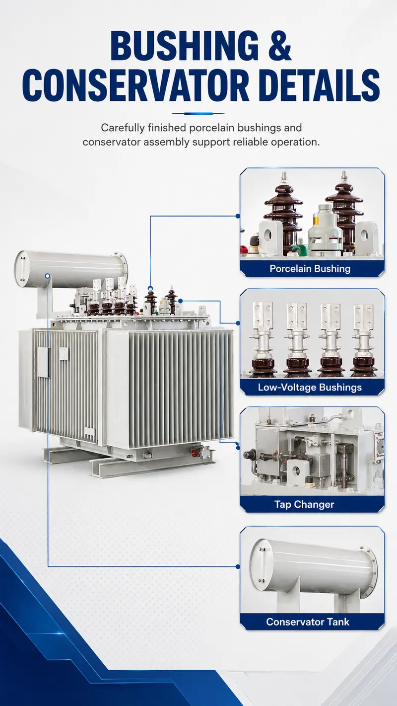 100–2000kVA 33/35kV Three-Phase Oil-Immersed Distribution Transformer — workmanship detail