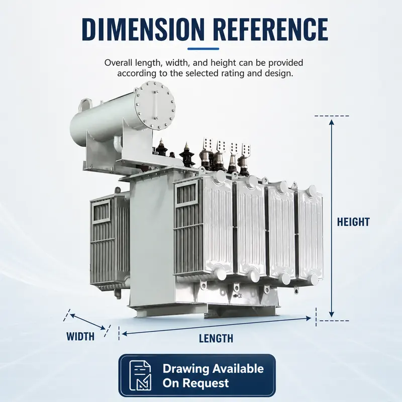 1000kVA 10kV/400V Three-Phase Oil-Immersed Step-Down Distribution Transformer — dimensions and layout