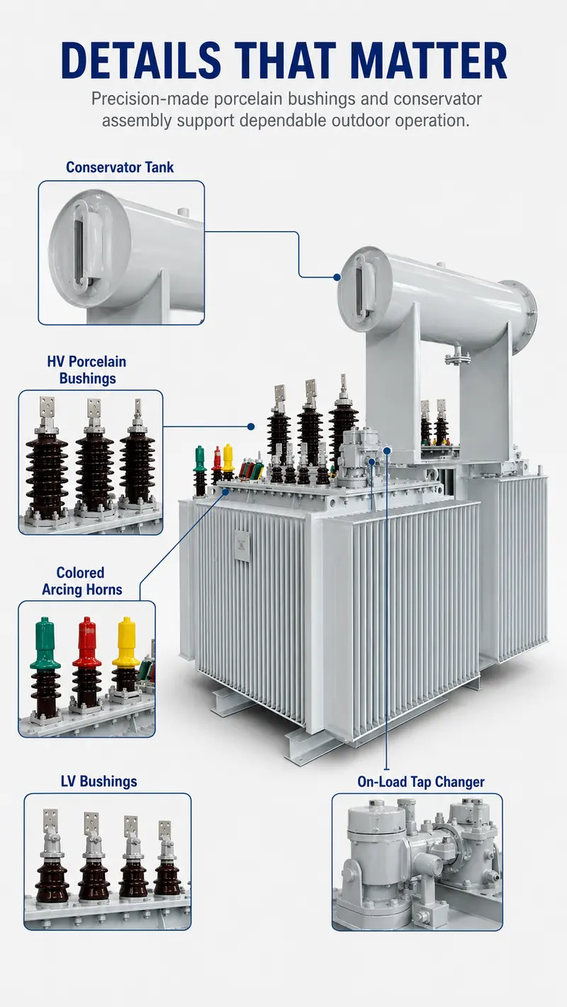 1000kVA 6.6kV/415V Low-Loss Three-Phase Oil-Immersed Distribution Transformer — workmanship detail
