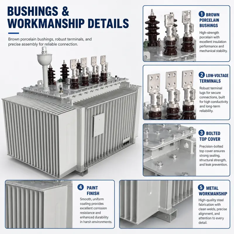 11/33kV to 400/415V Outdoor Three-Phase Oil-Immersed Power Transformer (15kVA–31500kVA) — workmanship detail