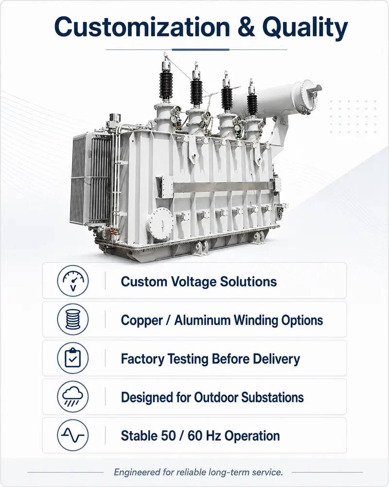 110 kV Three-Phase Oil-Immersed Power Transformer 1 / 5 / 16 MVA — customisation options