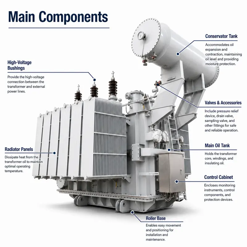 110 kV Three-Phase Oil-Immersed Power Transformer 15 / 20 / 25 MVA — internal structure