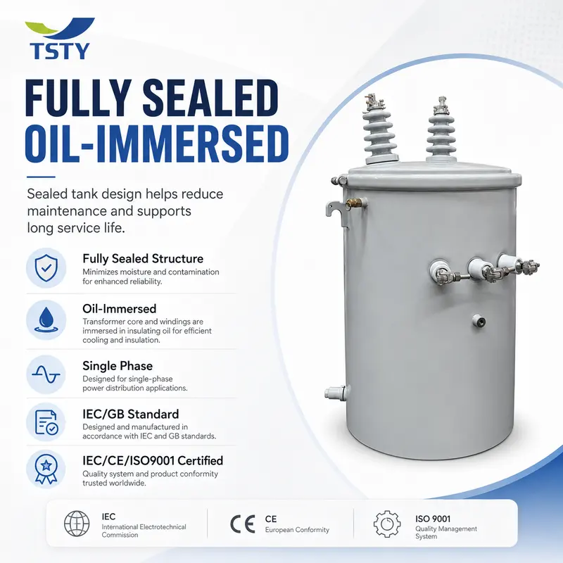 15/16/25/37.5/50kVA Single-Phase Pole-Mounted Toroidal-Coil Distribution Transformer — safety and protection features