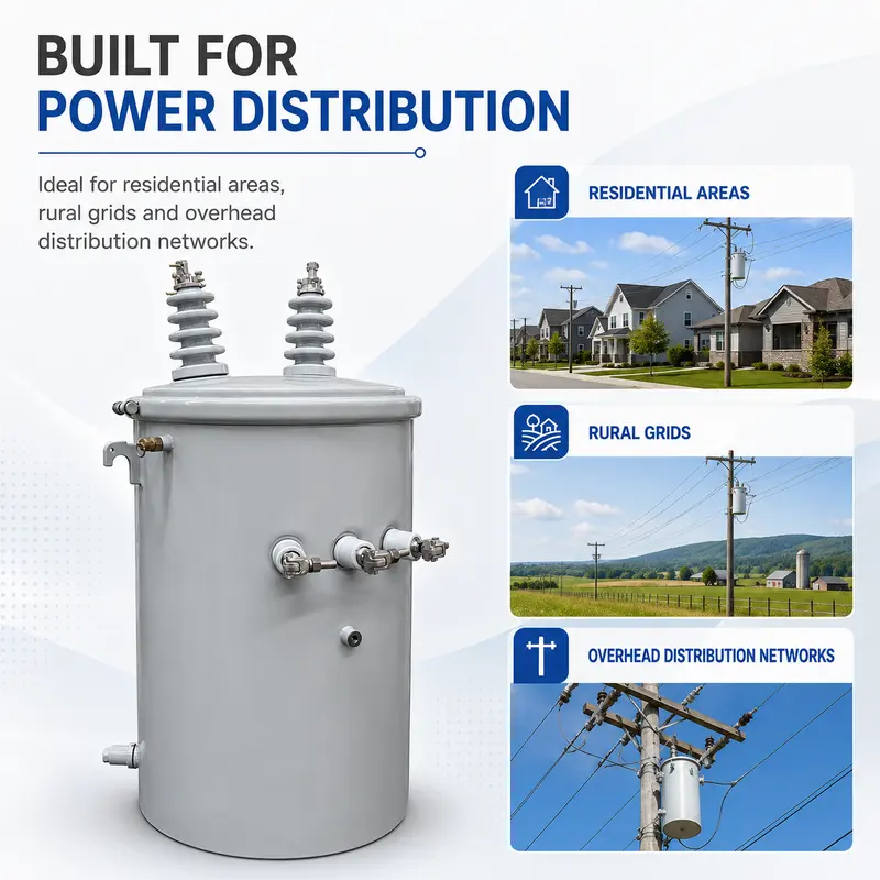 15/16/25/37.5/50kVA Single-Phase Pole-Mounted Toroidal-Coil Distribution Transformer — typical application