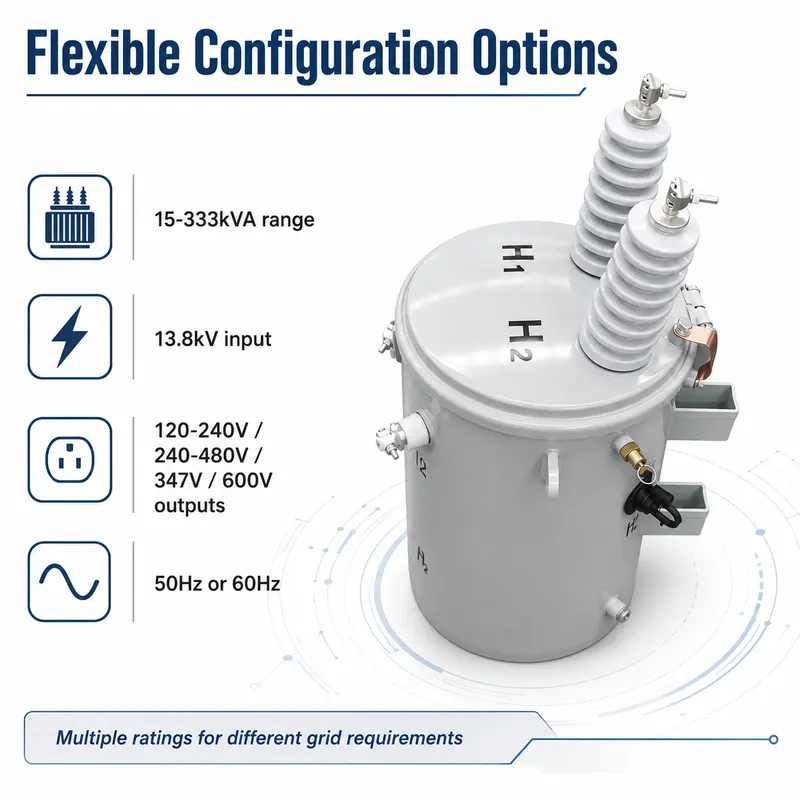 15–333 kVA Single-Phase Oil-Filled Pole-Mounted Distribution Transformer — typical application