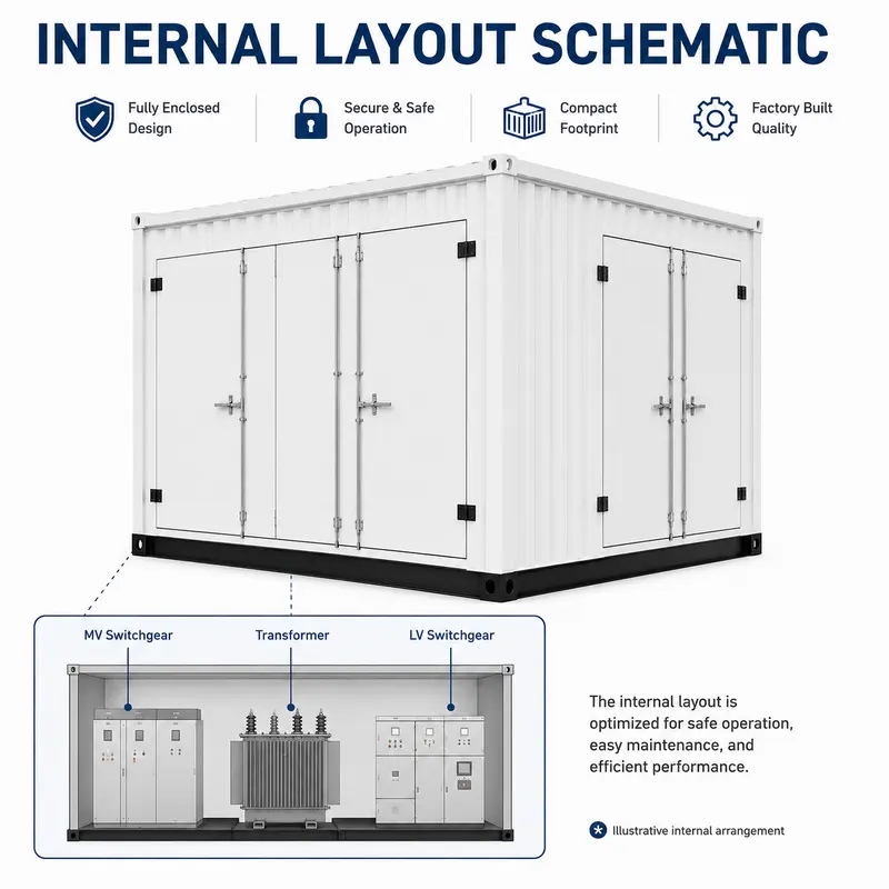1600 kVA 10/0.4 kV Prefabricated Container Box Substation — internal structure